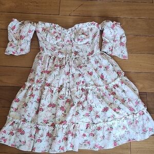 Floral White and Pink Kids Dress